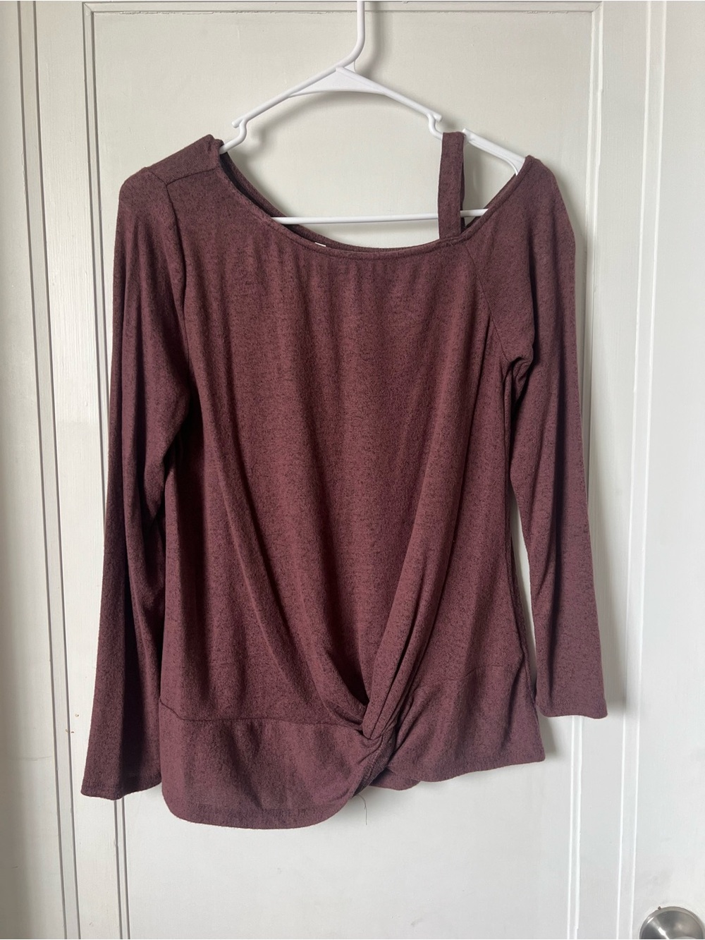 Maurices Plum Asymmetrical Twist-Hem Long Sleeve Top